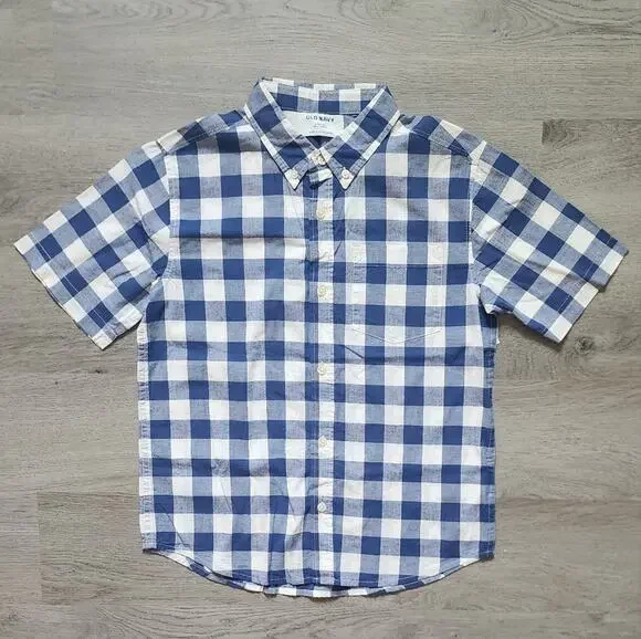 NWT Old Navy Boy's Plaid Short Sleeve Casual Button Down Shirt Large L 10-12
