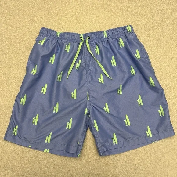 Johnnie O Swim Trunks Men's XL Blue Surf Board AOP Drawstring Beach Resort Sun
