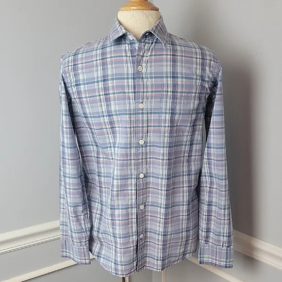 OLD NAVY The Classic‎ Gray Green Plaid Casual Button Up Preppy Long Sleeve Shirt
