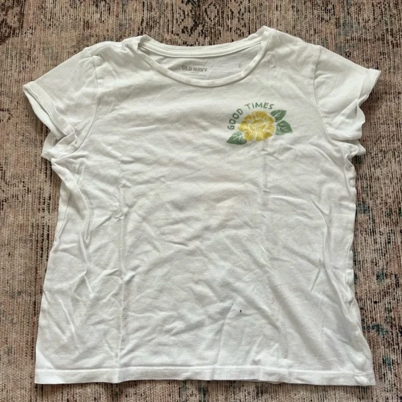 Old Navy White Tee with Yellow and Green Graphic Girls L
