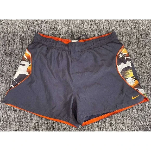 Nike Swim‎ Trunks Mens Large Gray Orange Floral Board Shorts Beachwear