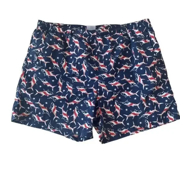 Columbia PFG Red, White and Navy Blue Shark Swim Trunks - Size XL