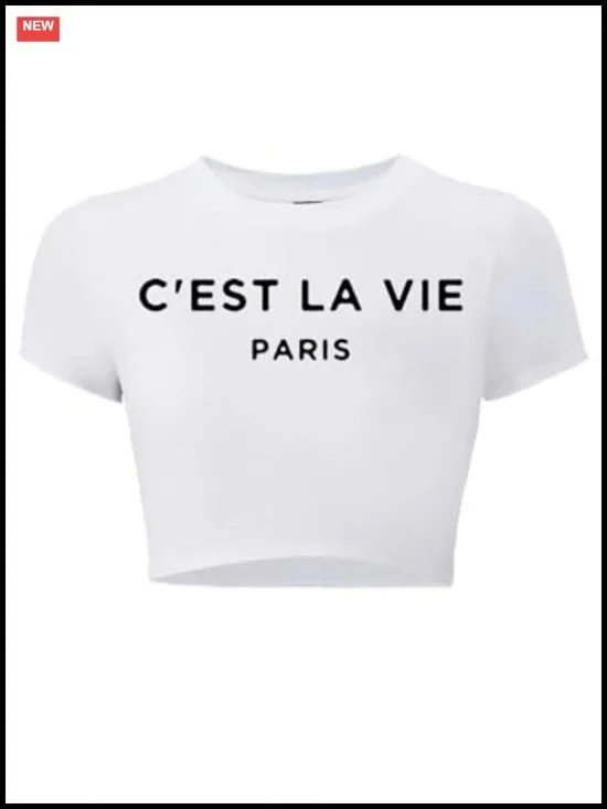 Women's Y2K Graphic Crop Top Baby Tee Short Sleeve Slim Fit