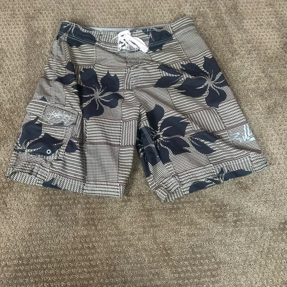 Billabong Board Shorts‎ Mens Size 34 Black Brown Houndstooth Floral M198ABOP