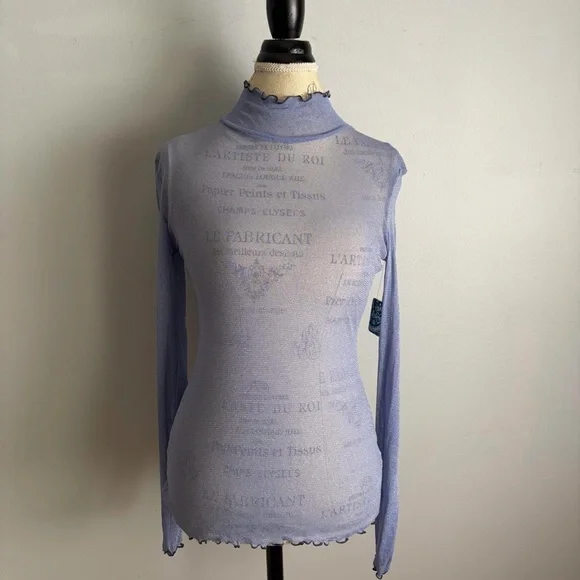 Lirika Matoshi Lavender Sheer Long Sleeve Mock Neck Tee