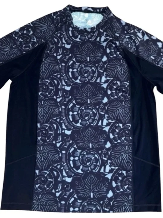 Lands’ End Men’s Blue Floral Rash Guard Swim Shirt Size Large 42-44