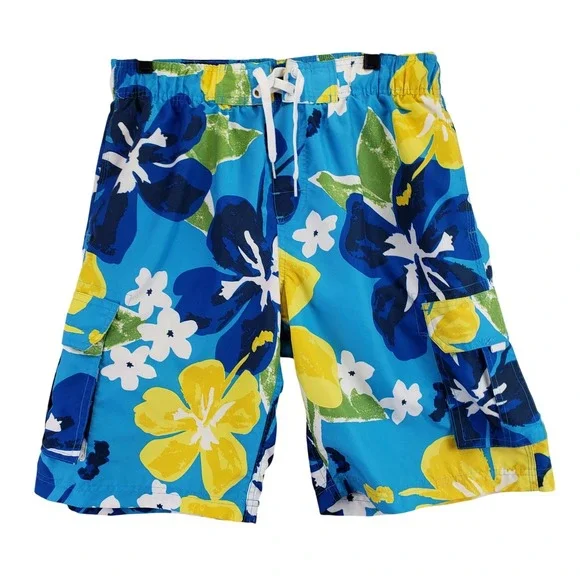 Kanu Surf Floral Swim Trunks Men Medium Blue Tropical Beach Board Shorts