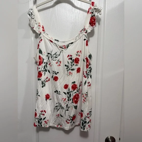 Torrid Super Soft Floral Lattice Ruffle Top women‎ 1X flutter sleeve tank nwt