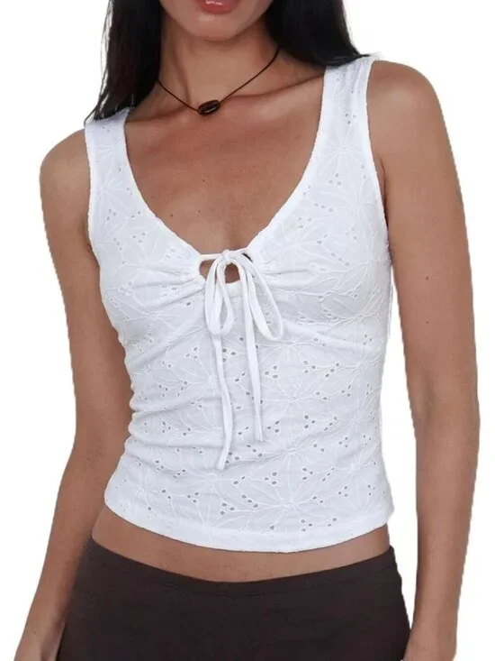 Women white Polyester Deep V Neck Stretchy Trendy Going Out Sleeveless Crop Top