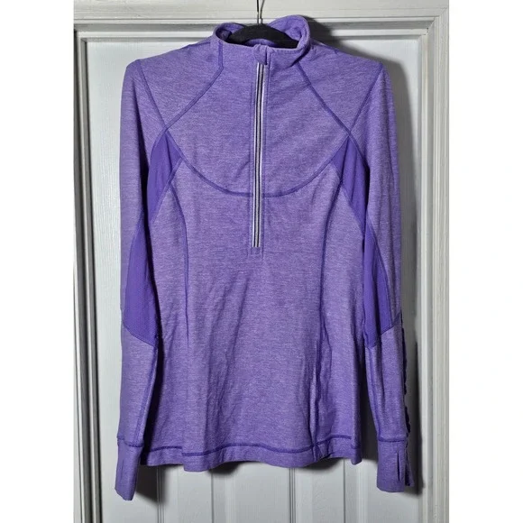 Lululemon Heathered Purple Quarter Zip Pullover Running Jacket‎ Sz 10 Reflective