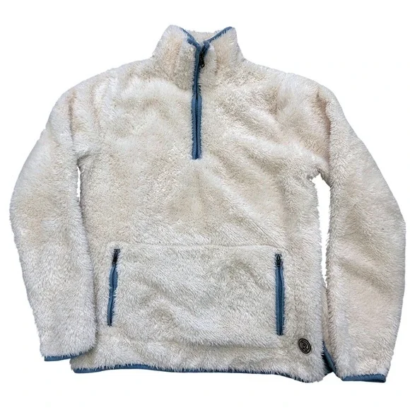 RE-SPUN‎ by Marine Layer Cream Fuzzy Fleece Half Zip Pullover Sweater Small