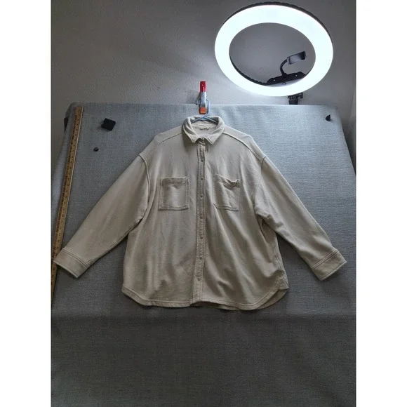 Aerie Love This Moment Shirt Womens Medium Beige Button Down Chest Pocket Winter