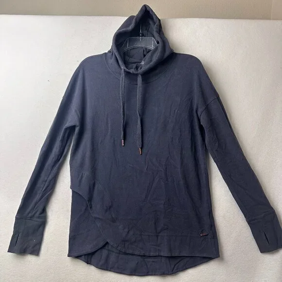 Sweaty Betty London Navy Blue Wrap Hem Hoodie Thumbhole Pullover Made in Italy S
