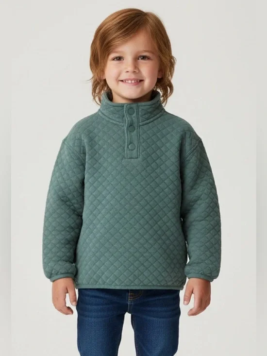 Old Navy Kids Green Quilted Knit Quarter Snap Pullover Sweater | Size XS (5)