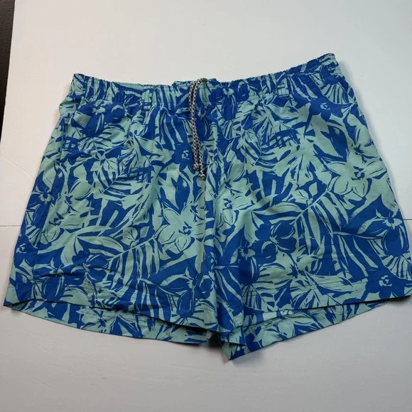 Columbia Shorts Men's XL Blue Green Tropical Floral Swim Trunks Mesh‎