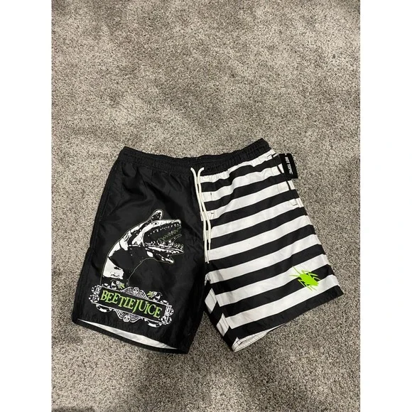 Swim Trunks Beetlejuice Hot Topic Mens Black NWT Sandworm Striped Large