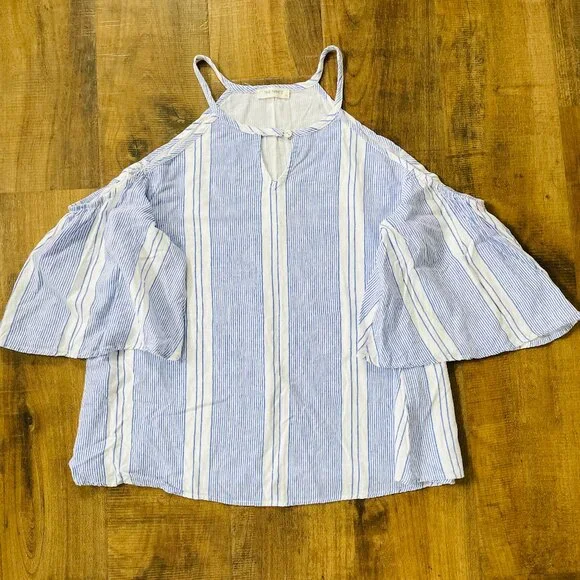 The‎ Nines Blue White Striped Cold Shoulder Tank Top Size M