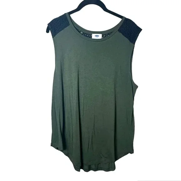 Olive Green Sleeveless Lace-Shoulder Women's Top