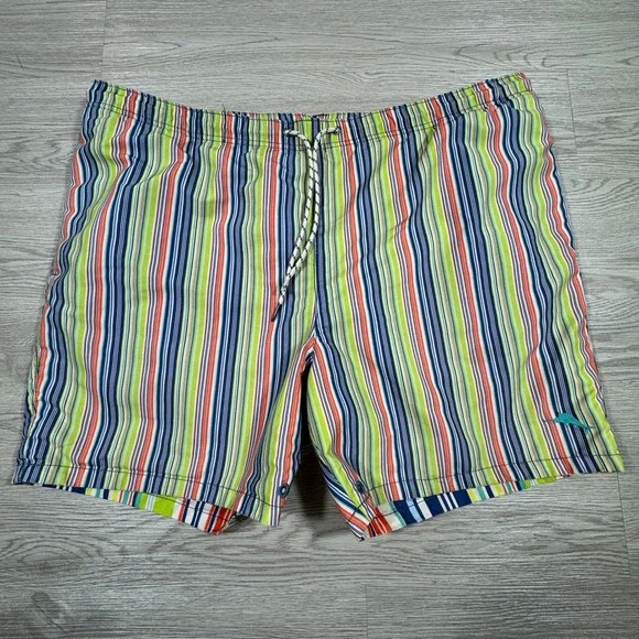 Tommy Bahama Mens‎ Swim Trunks Reversible Striped Multicolor XL Board Shorts