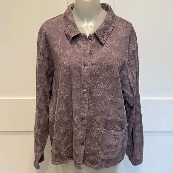 J. Jill Shirt Jacket  Size L Cotton Blend Button Embossed Long Sleeve Lavender L