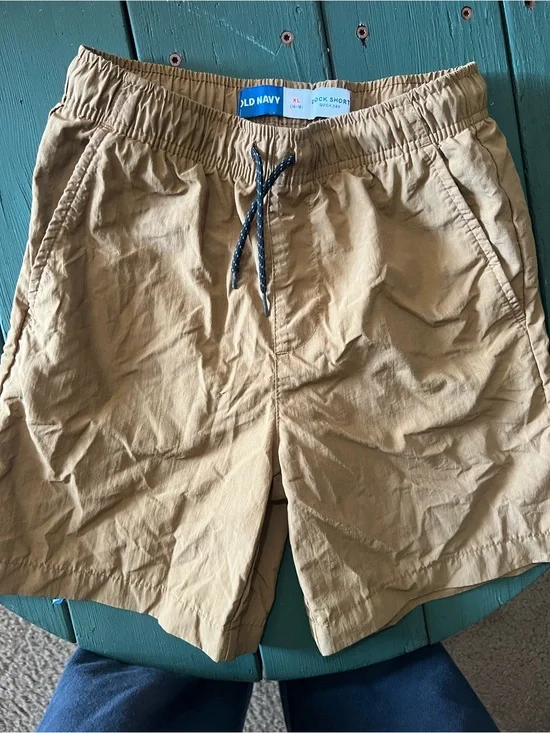 Old Navy Men's Khaki Swim Trunks with Navy Drawstring