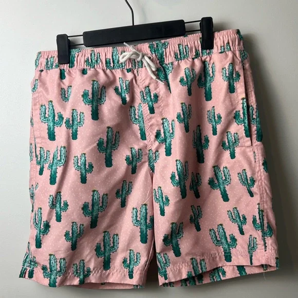 Valor Mens Swim Trunks Medium Pink 🌵 Cactus Prickly Desert 3 pocket No liner