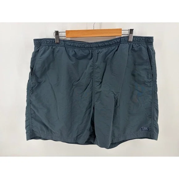 LL Bean Swim Trunks Blue/Green Mesh Lined Bathing Suit Board Short, Size XL