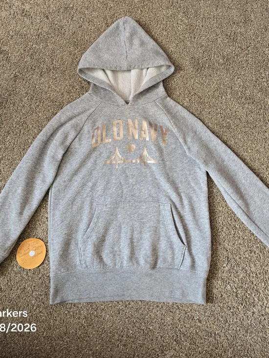 Old Navy Light Gray Hooded Pullover with Metallic Logo