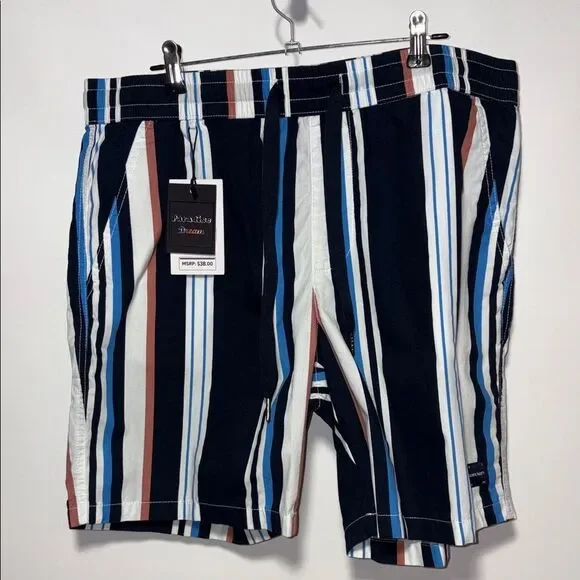 Denim & Flower Men's Striped Board Shorts - Blue, White, Brown