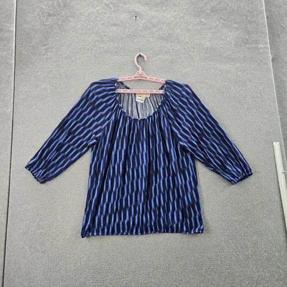MICHAEL Kors Women Blouse XL Blue‎ Striped Activewear Scoop Neck Pullover