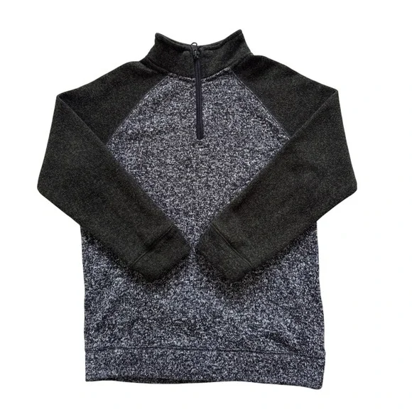 Old Navy Boys Gray Marled Quarter Zip Fleece Pullover Sweater Large 10-12 Raglan