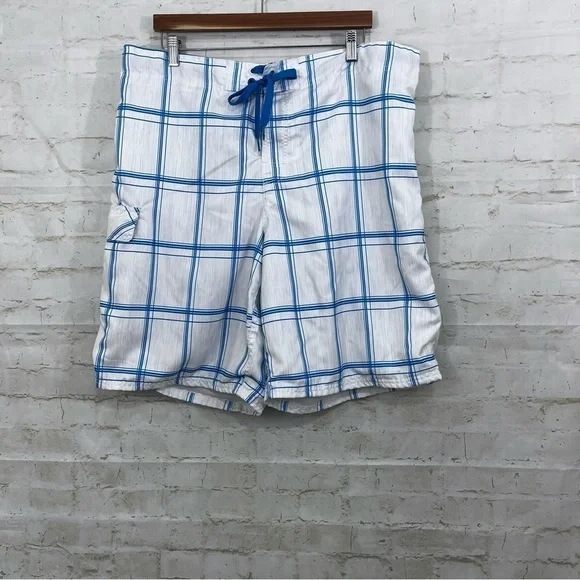OP Mens White Check Beach Swim Trunks