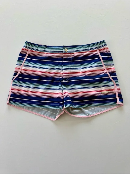 Parke & Ronen Multicolor Striped Swim Trunks in Navy, Pink, Blue & Green