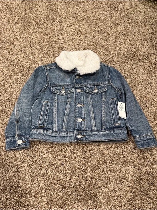 Old Navy Blue Denim Jacket with White Sherpa Collar 3T