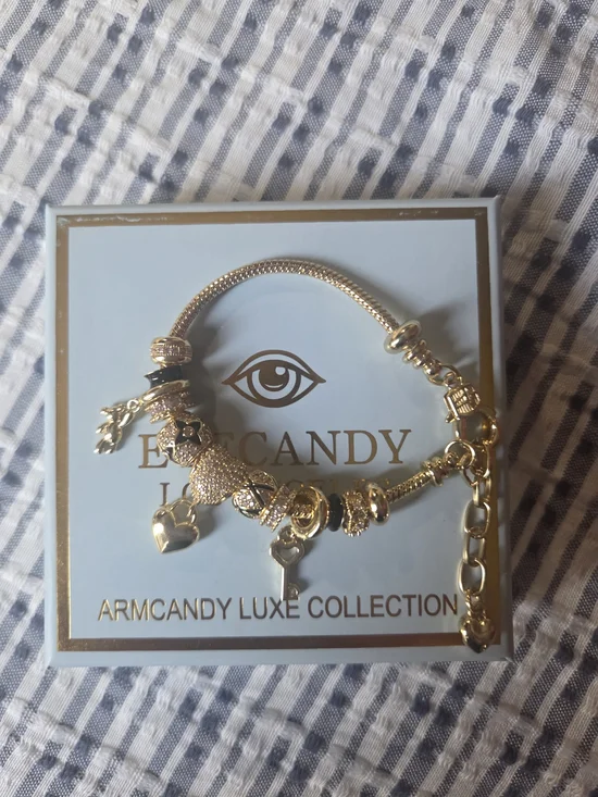Gold Charm Bracelet - Heart & Key Charms