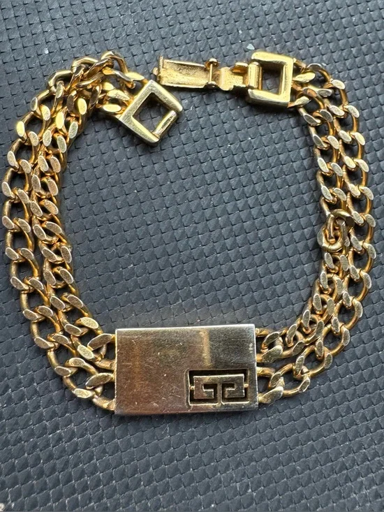 Givenchy Gold-Tone Triple Chain Bracelet with Greek Key Plate