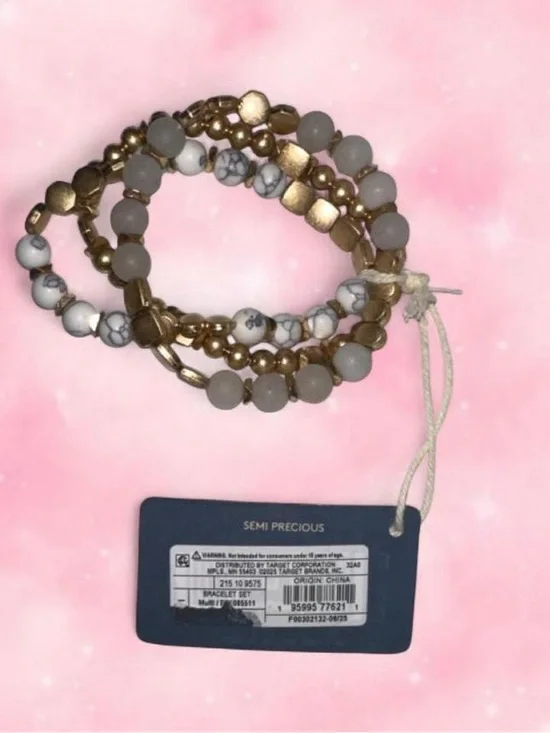 Universal Thread Gold and White Beaded Multi-Strand Bracelet Set