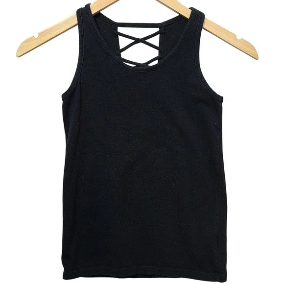 Old Navy Girls Black Lattice Neck Fitted Tank Top Size M 8 Sleeveless Jersey