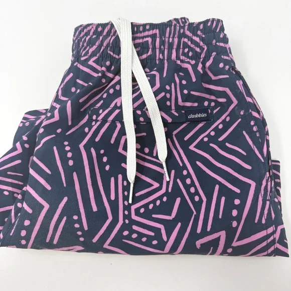 Chubbies Mens XS Swim Trunks Navy Pink Geometric Tribal Print 5.5 Inseam Mesh
