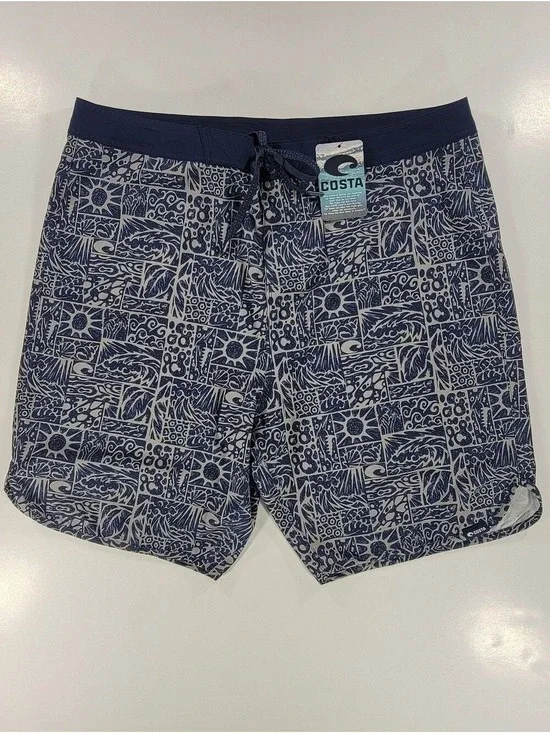 NEW Costa Dawn Board Short Swim Trunks Gray Blue Wave Surf NWT Men’s 36 Stretch