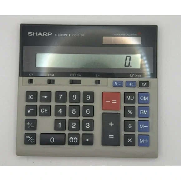 Sharp Compet QS-2130 12 Digit Twin Power Desktop Calculator Solar Battery Tested