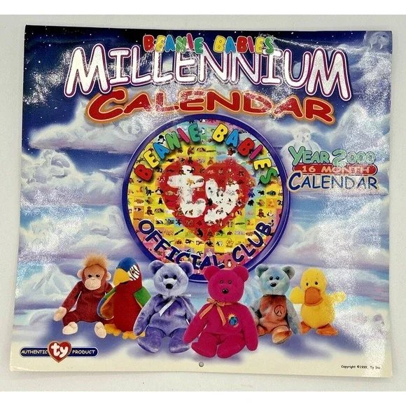 TY‎ Beanie Babies Millennium Year 2000 Wall Calendar 16 Months SKU BB30