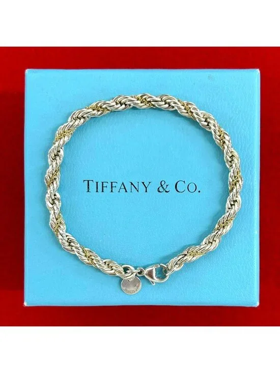 Tiffany & Co Twisted Rope Bra 925 Sterling Silver Gold 18k Bracelet
