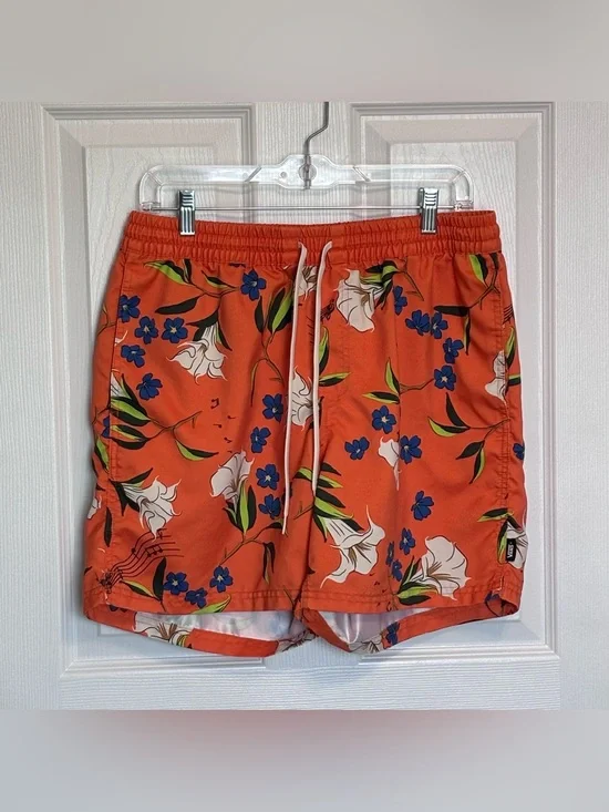 Vans Primary Floral Volley Board Shorts Orange Swim Trunks Blue White Mens Large
