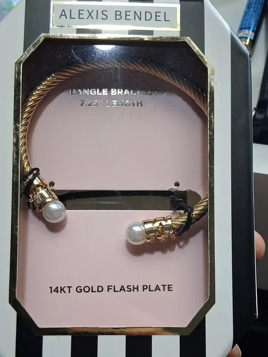 Alexis Bender 14KT Gold Flash Plate Pearl Cable Bangle Bracelet - Gold