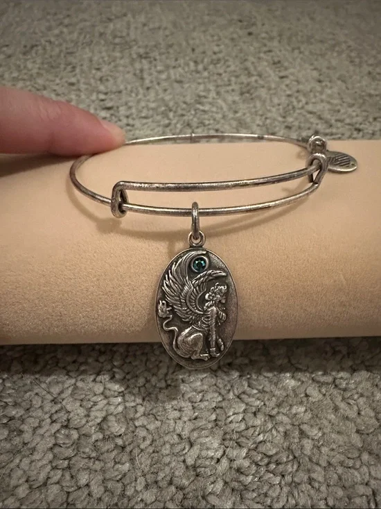Alex and Ani Silver-Tone Winged Lion Oval Charm Bracelet with Blue Accent