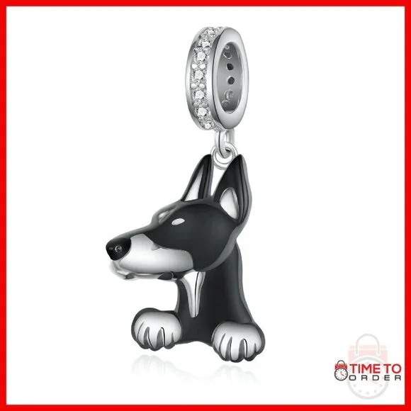 Sterling Silver Doberman Dog Charm 16mm 925 Silver Jewelry Gift