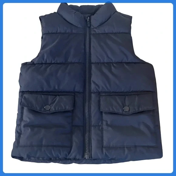 Old Navy Puffer Vest Navy Blue Sz. 3T Water Resistant Padded Zip‎ Front Pockets