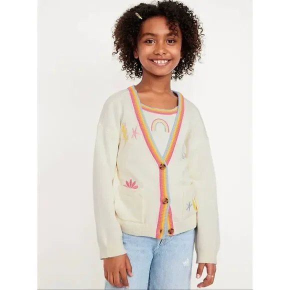 NWT Youth Girls Old Navy Embroidered Button Front Cardigan Sweater - Sz XXL (18)