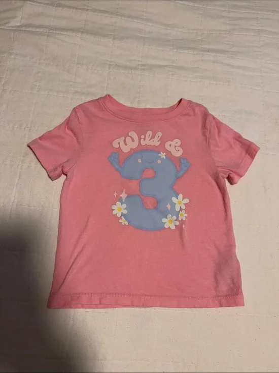 Old Navy Pink Graphic 'Wild & 3' Tee with Blue Number
